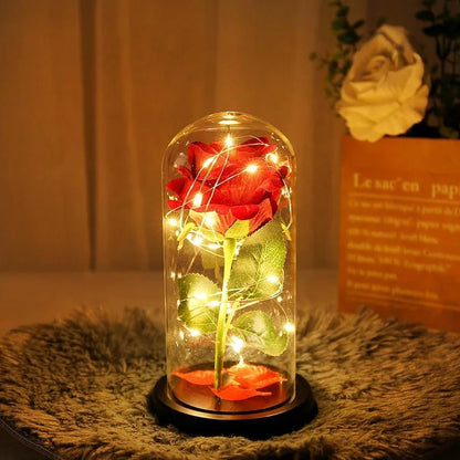Eternal Rose Lamp - Red Rose Flower LED Light Artificial Flowers In Glass Dome Valentines Gift