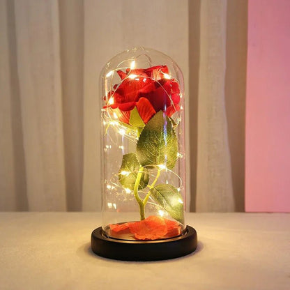 Eternal Rose Lamp - Red Rose Flower LED Light Artificial Flowers In Glass Dome Valentines Gift