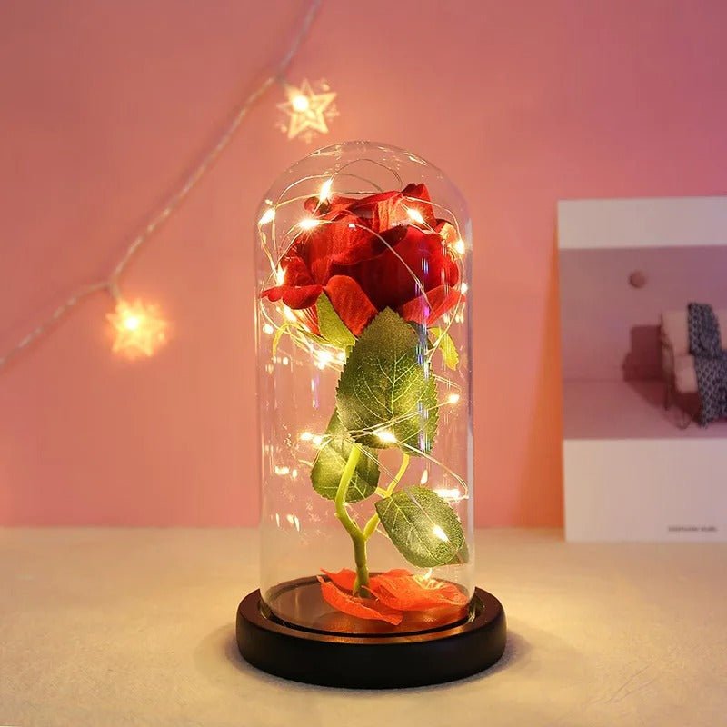 Eternal Rose Lamp - Red Rose Flower LED Light Artificial Flowers In Glass Dome Valentines Gift
