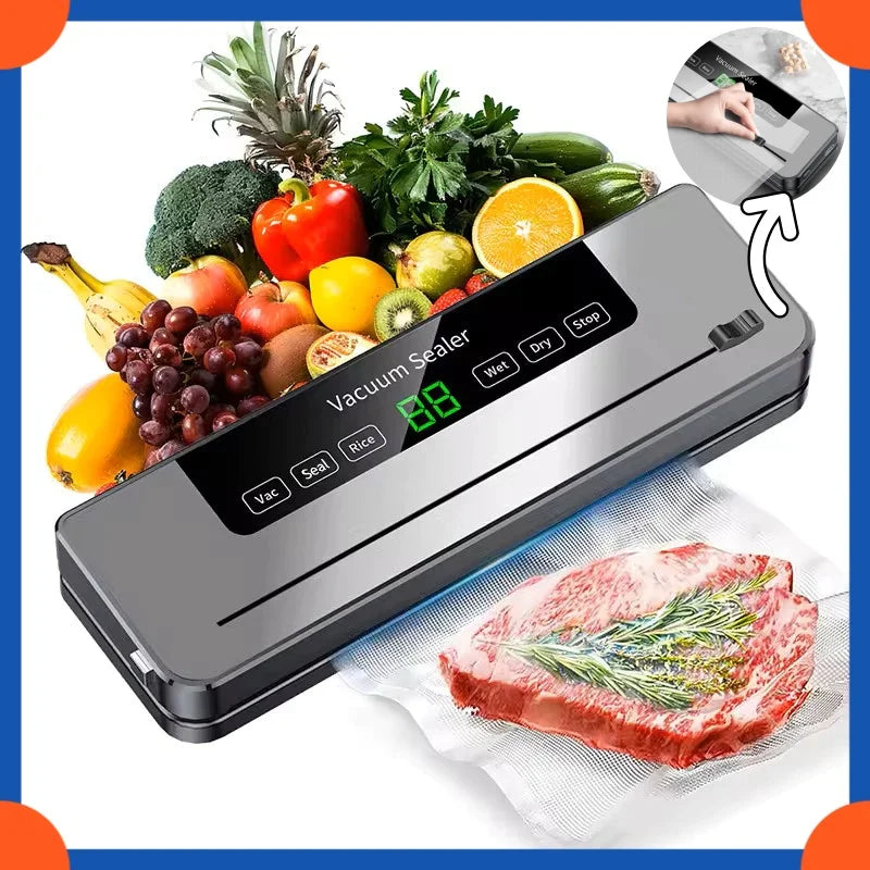 Household Vacuum Sealer Machine - Dry/Wet Food Storage Sealer with Built-in Cutter for Freshness & Kitchen Organization