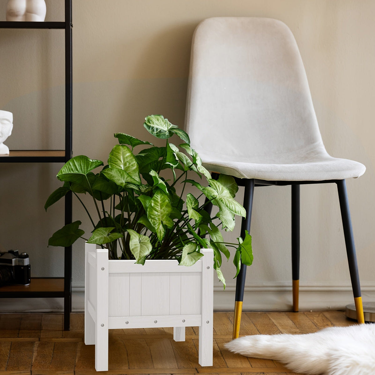 Modern Square Planter Box – Chic White Weatherproof Garden Pot with Faux Hydrangeas for Stunning Outdoor Decor, Balcony, or Patio Style