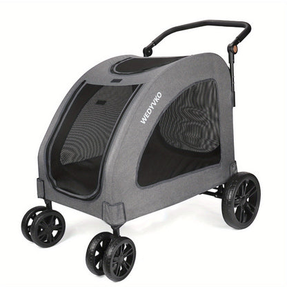 Spacious Heavy-Duty Pet Stroller – 120lb Capacity Dog & Cat Travel Stroller with 360° Wheels, Mesh Panels & One-Step Folding Design for Outdoor Adventures