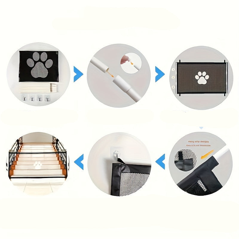 Portable Folding Pet Safety Gate – Durable Mesh Barrier for Dogs and Puppies, Easy Installation, Compact Storage, and Space-Saving Design