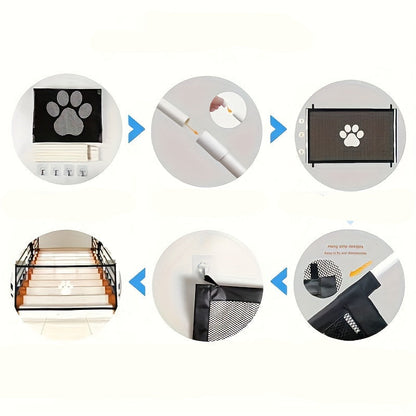 Portable Folding Pet Safety Gate – Durable Mesh Barrier for Dogs and Puppies, Easy Installation, Compact Storage, and Space-Saving Design