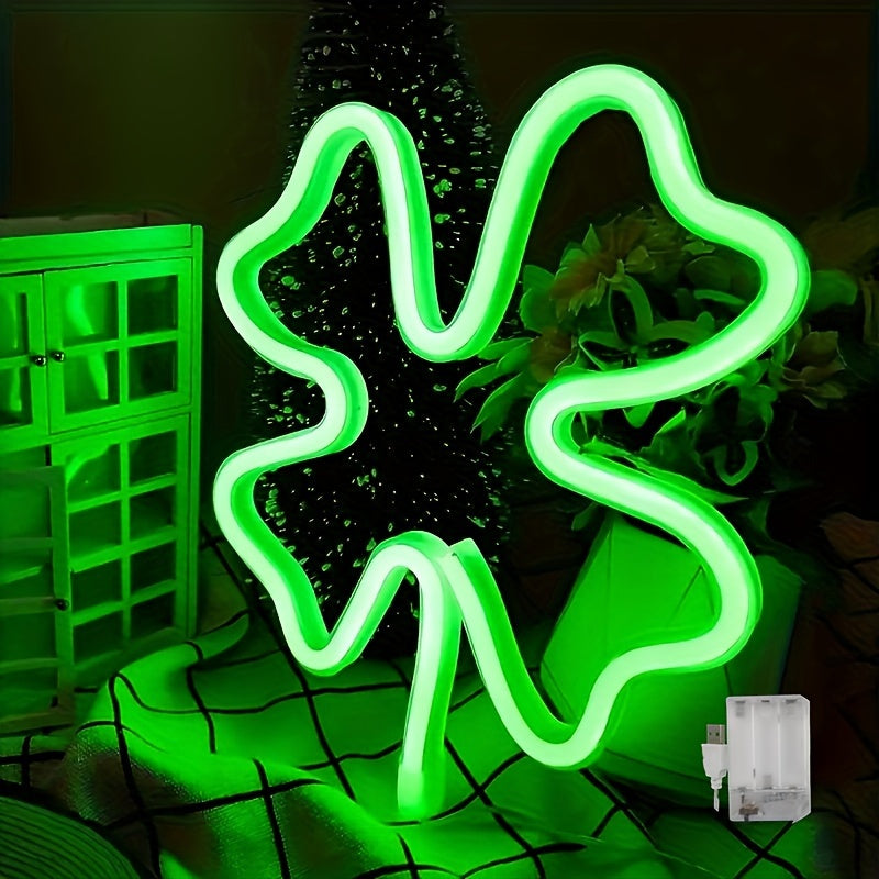 St. Patrick’s Day Green Neon Sign – USB/Battery Wall Light Clover Decor for Holiday Gifting, Parties, Offices & Bedrooms