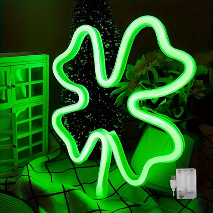 St. Patrick’s Day Green Neon Sign – USB/Battery Wall Light Clover Decor for Holiday Gifting, Parties, Offices & Bedrooms