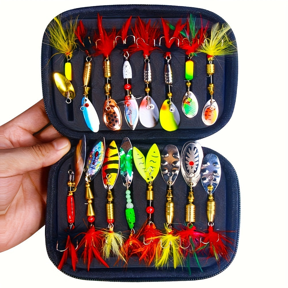 Metal Spoon Spinner Bait Kit – 16pcs Durable Fishing Lures with Storage Box Perfect for Pike, Bass, and Outdoor Fishing Adventures