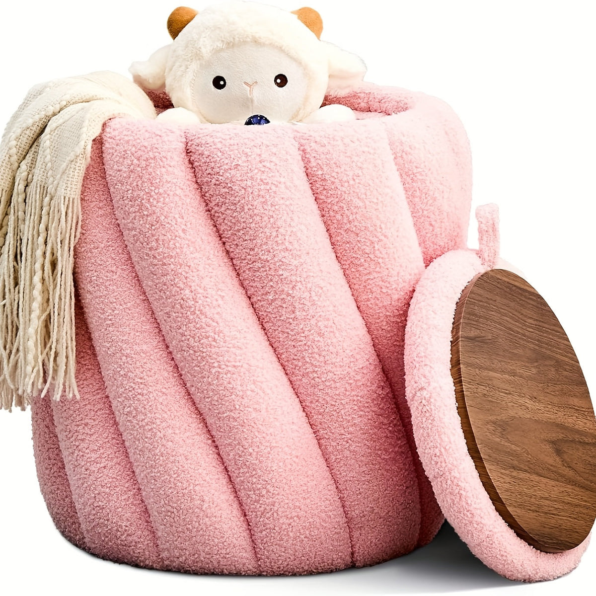 Green Velvet Round Storage Ottoman – Plush Foot Stool with Hidden Compartment, Rope Handles, and Wooden Base for Any Room