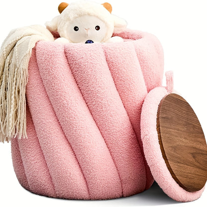 Green Velvet Round Storage Ottoman – Plush Foot Stool with Hidden Compartment, Rope Handles, and Wooden Base for Any Room