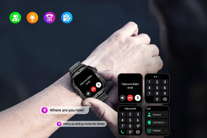 Men’s Outdoor Smart Watch – HD Touchscreen Sports Smartwatch with Wireless Calling, Multi-Sport Modes, USB Charging for Android and iPhone