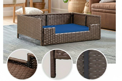 Breeze Lodge Rattan Wicker Dog Bed – Water-Resistant Outdoor Sofa for Small, Medium & Large Pets with Comfortable Elevated Pet Couch Design
