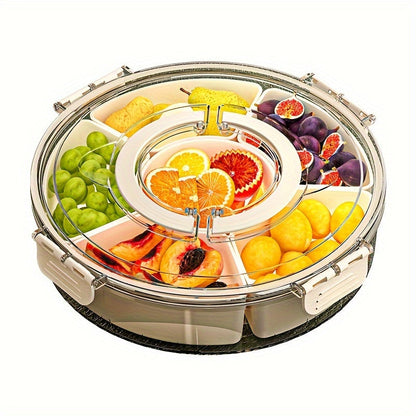 Rotating Snack Tray with Lid – Stylish Round Organizer to Elegantly Serve Snacks for Parties, Holidays, Weddings & Daily Use