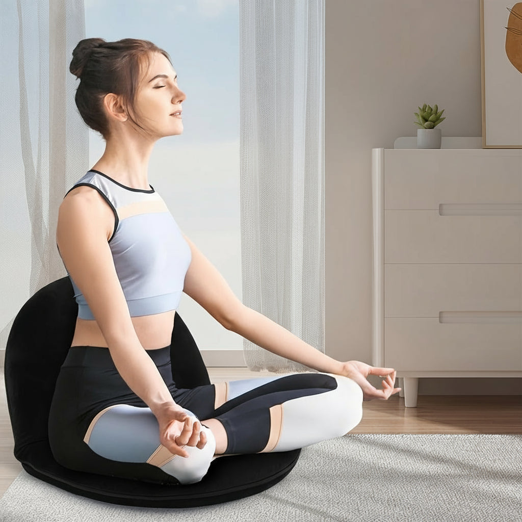 Adjustable Black Lazy Sofa Chair – Foldable Floor Seat with Back & Lumbar Support for Meditation, Yoga, Gaming & Reading