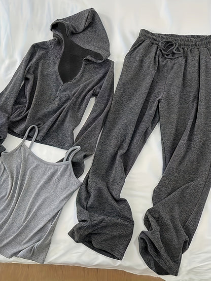 Women’s Hooded Sweatshirt Spring Collection –  Jacket with Wide-Leg Pants Set for Effortless Street Style