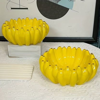 Banana-Shaped Ceramic Fruit Bowl – Vibrant Yellow Glossy Decorative Tableware for Home Dining, Hotel Restaurants, and Durable Everyday Kitchen Use
