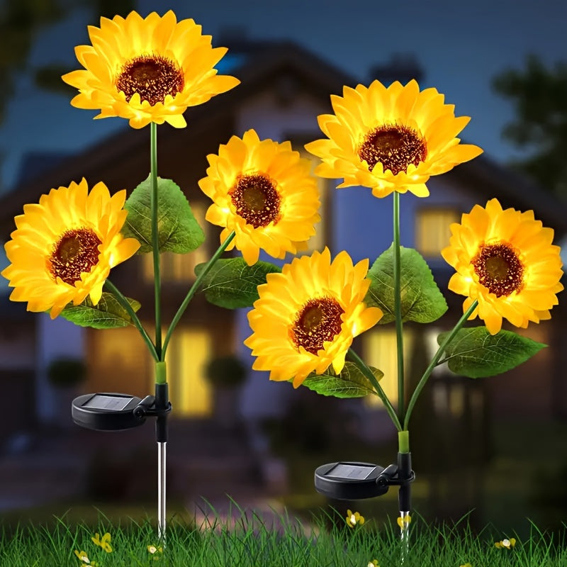Solar Sunflower Garden Lights – 3-Head Decorative Outdoor LED Lamps with Auto On/Off for Yard, Lawn, and Pathway Décor