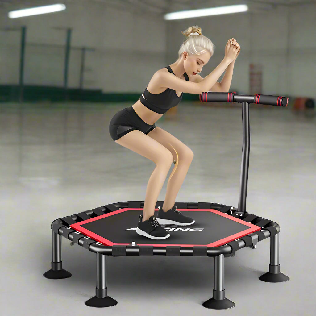 Foldable 50-Inch Hexagon Trampoline – Indoor Fitness Fun for Kids and Adults, Space-Saving Exercise Equipment for Cardio at Home