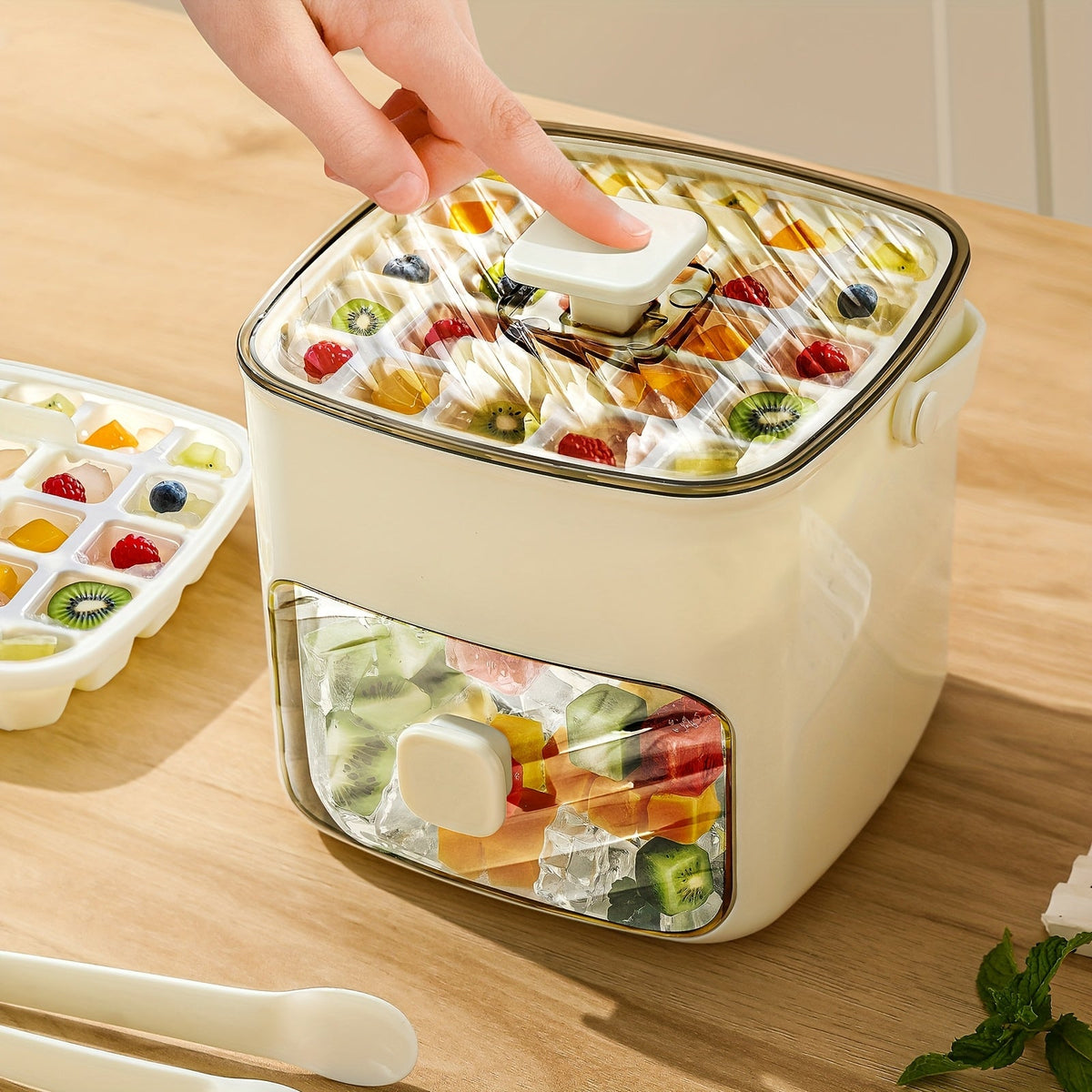 Large Capacity Ice Cube Maker Box – 48-Grid Food Grade Plastic with Ice Skimmer, Double-Layer Storage for Homemade Drinks