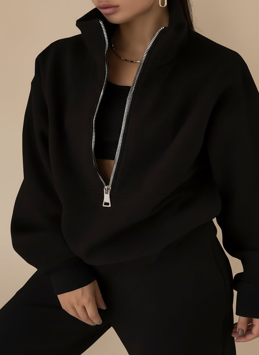 Women’s Two-Piece Zip Sweatshirt & Pants Set – Long Sleeve Casual Lounge Outfit with Elastic Waist Design