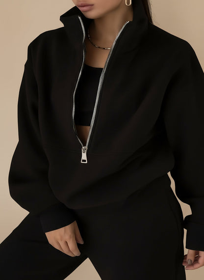 Women’s Two-Piece Zip Sweatshirt & Pants Set – Long Sleeve Casual Lounge Outfit with Elastic Waist Design