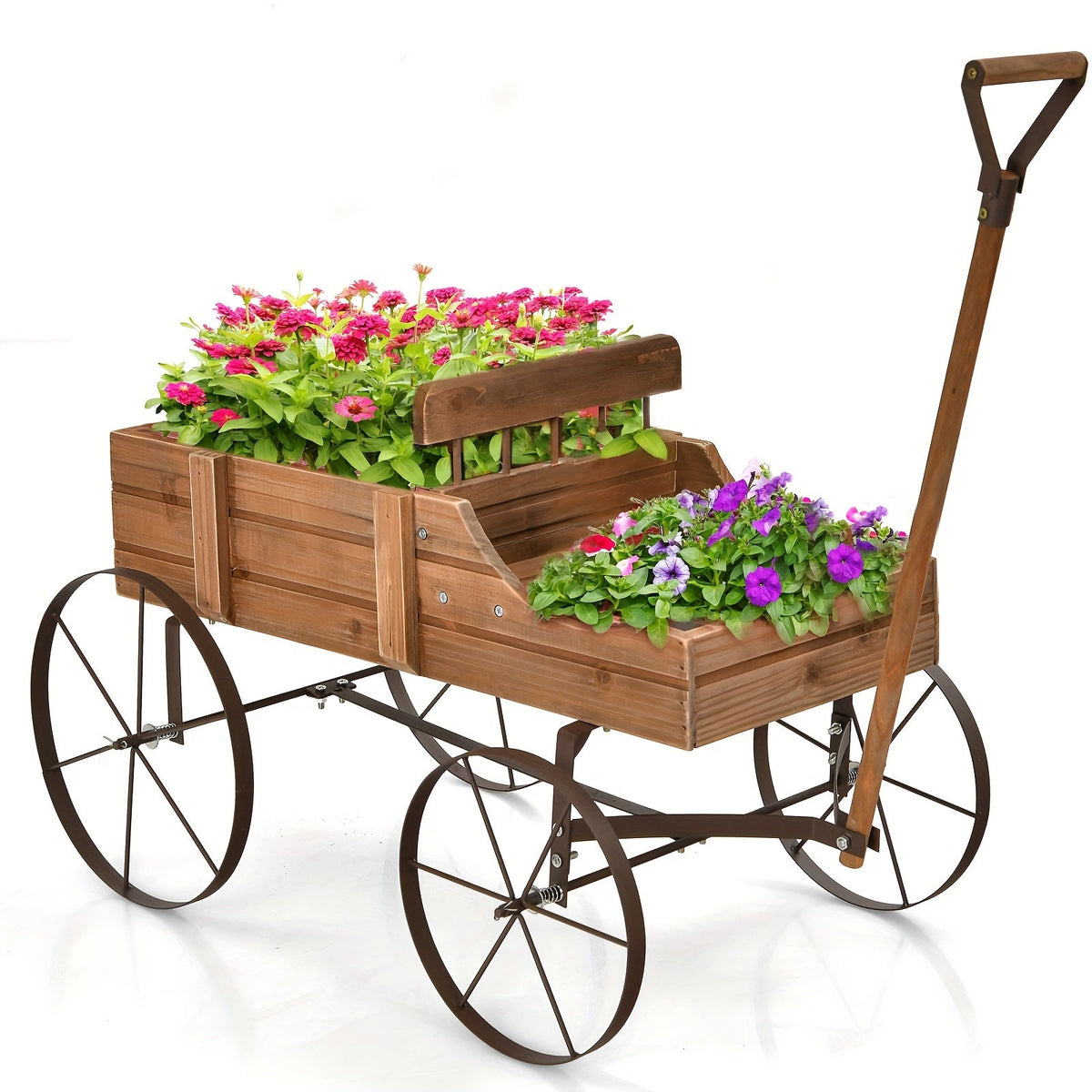 Wooden Garden Wagon Trolley Planter Bed with Wheels – Stylish Raised Bed Design for Growing Herbs, Flowers, and Veggies Anywhere with Ease and Charm