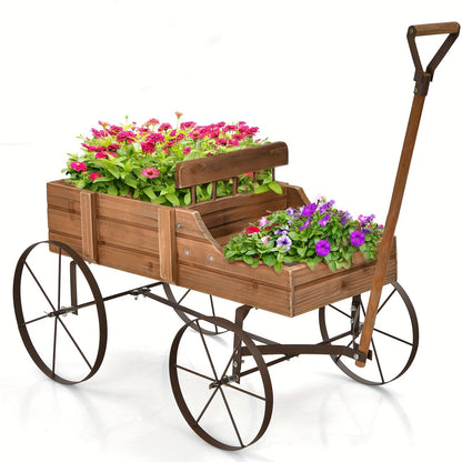 Wooden Garden Wagon Trolley Planter Bed with Wheels – Stylish Raised Bed Design for Growing Herbs, Flowers, and Veggies Anywhere with Ease and Charm