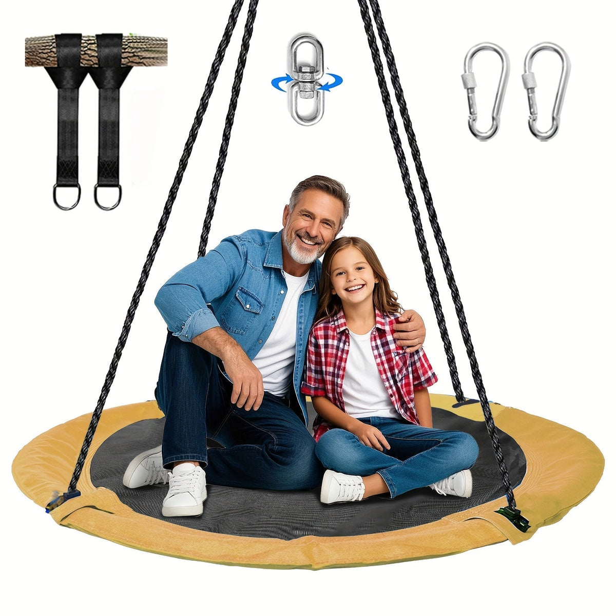 43-Inch Saucer Tree Swing for Kids – 360° Rotating Waterproof Nest Hammock Seat, Tree Straps and Swivel Included