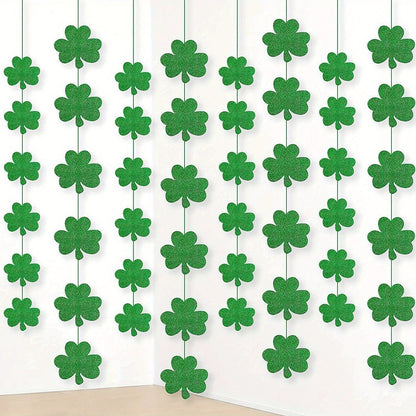 Glitter Shamrock Garland Set – 8pcs St. Patrick’s Day Hanging Decor for Home, Office, Outdoor Party & Festive Irish Displays