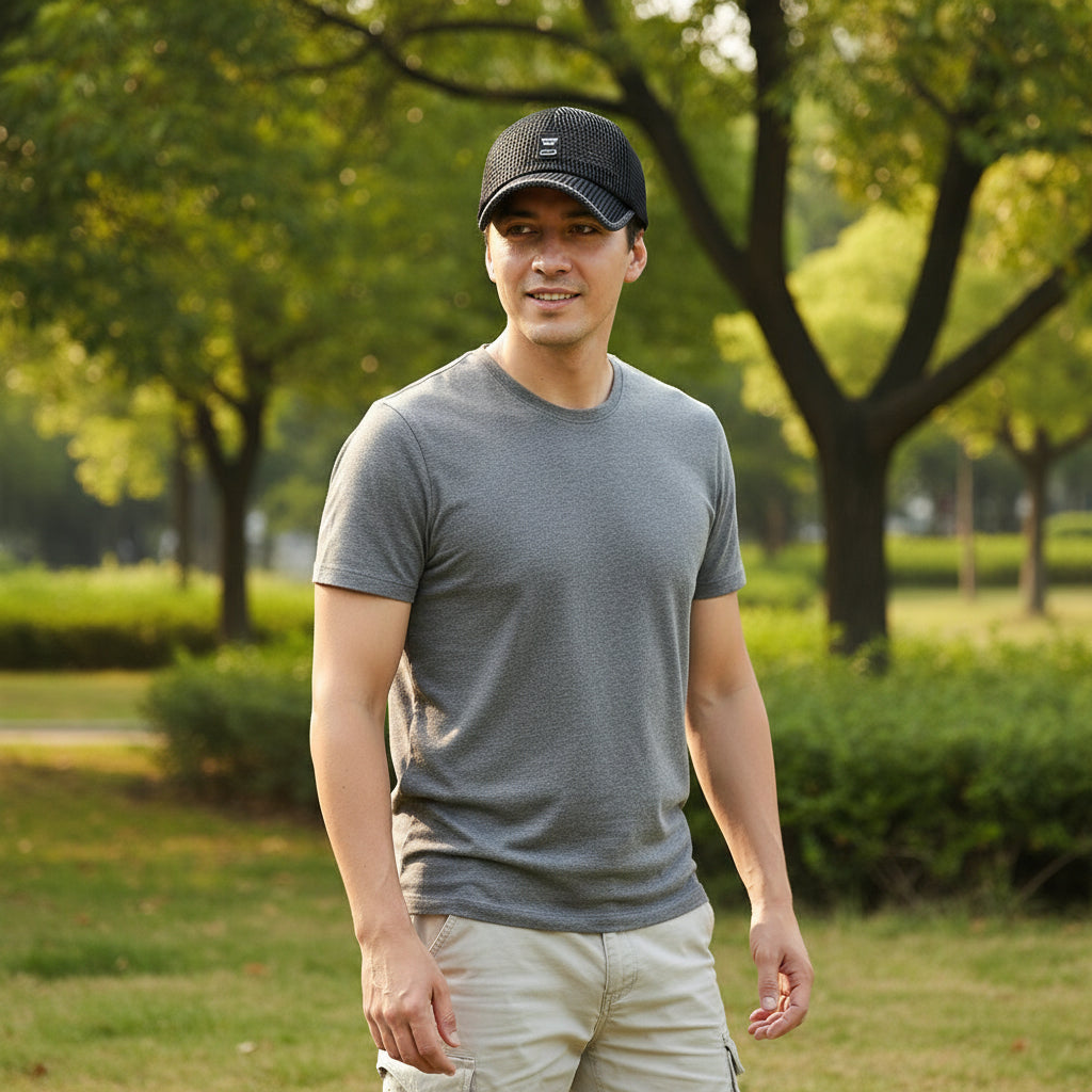 Men’s Quick-Dry Mesh Baseball Cap – Lightweight Breathable Summer Hat with Large Brim, Retro Outdoor Design