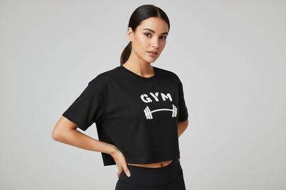 Women’s Casual Gym T-Shirt – Loose Fit Short Sleeve Workout Top with Dumbbell Print, Breathable Running Shirt for Fitness Training, Sportswear Activewear Tee