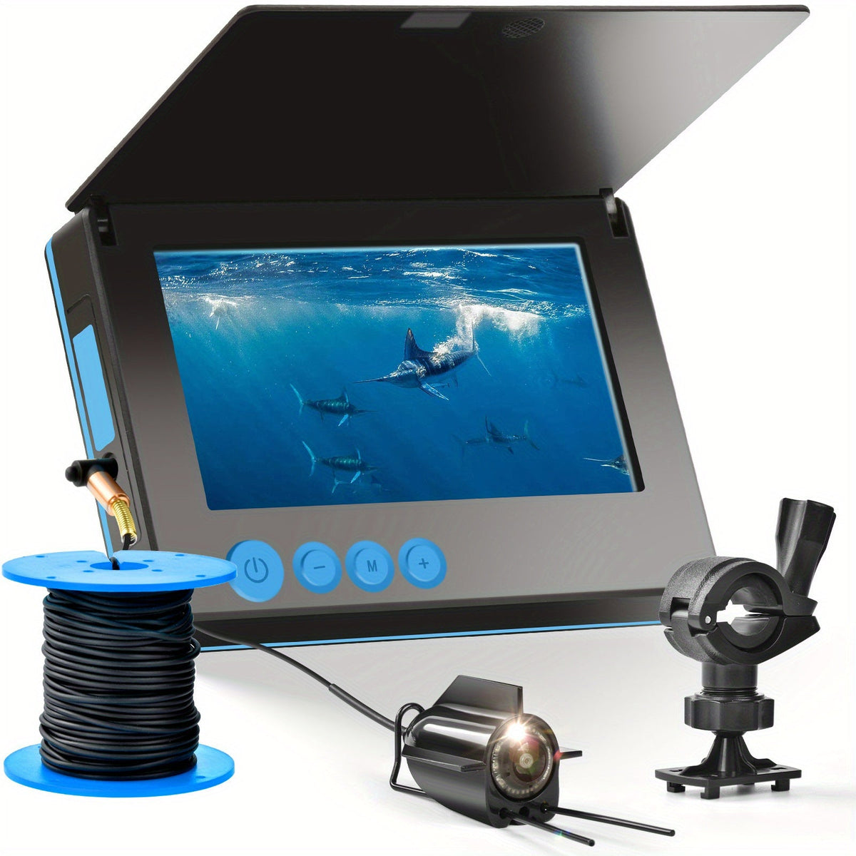 Upgraded Underwater Fishing Camera Set – Single-Sided Shading Screen with Long Cable, LED Attracting Light & Clear Water Viewing for Fishing Enthusiasts