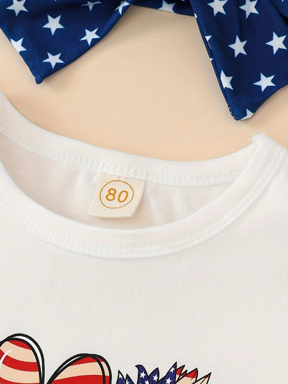 Girls’ 4th of July Flared Pants Set – Patriotic Color-Block Outfit for Toddlers, Perfect for Summer Celebrations & Outdoor Event