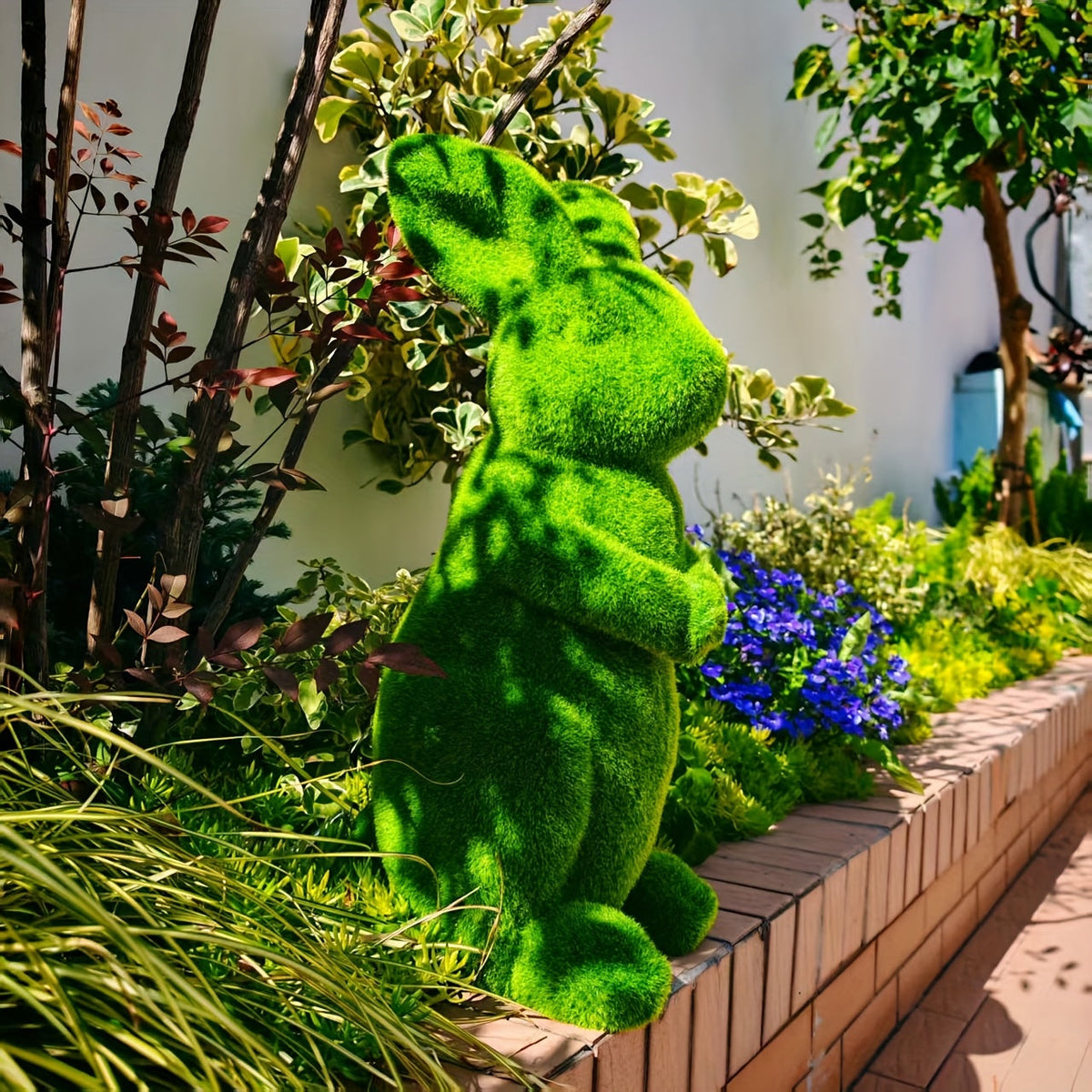 Green Resin Rabbit Statue – Charming Garden and Home Decor Accent with Playful Design for Indoor and Outdoor Artful Display