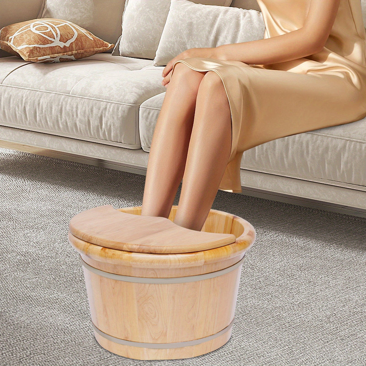 Premium Cedar Wood Foot Bath Bucket – Built-In Massage Roller & Heat Preservation for Ultimate Foot Soak Relaxation & Tension Relief