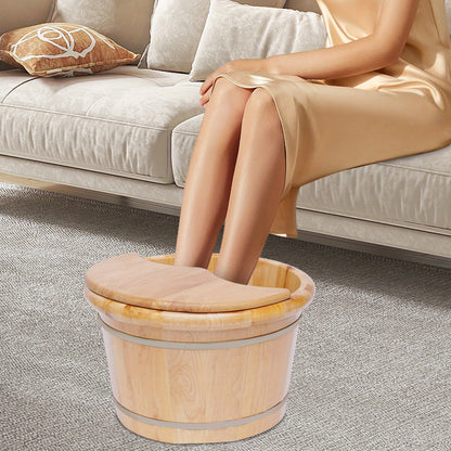 Premium Cedar Wood Foot Bath Bucket – Built-In Massage Roller & Heat Preservation for Ultimate Foot Soak Relaxation & Tension Relief