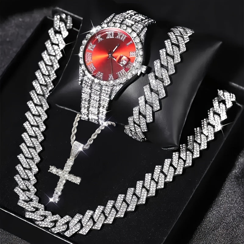 Men’s Watch and Jewelry Gift Set – Cross Necklace, Bracelet and Stylish Watch Combo for Fashionable Everyday and Special Occasions