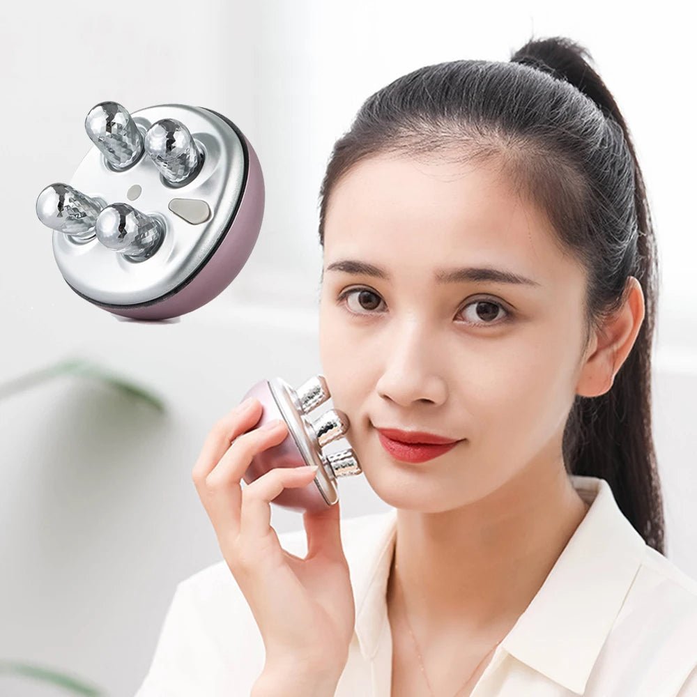 Face Massager with EMS Microcurrent - Handheld 4-Roller Facial Device for Skin Care