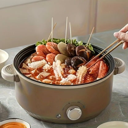Large Capacity Electric Hot Pot with Steamer – Stainless Steel Multi-Function Cooker with Temperature Control & Non-Stick Liner