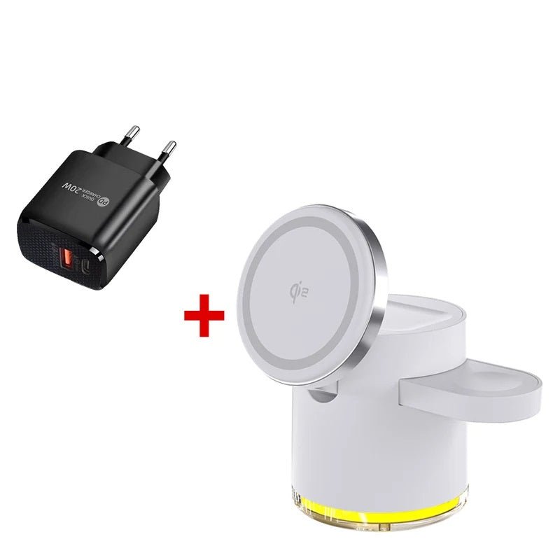 Fast Charging Wireless Charger with LED Light – 3-in-1 Charger with Foldable Stand for iPhone 15/14/13/12, Apple Watch & AirPods 15W