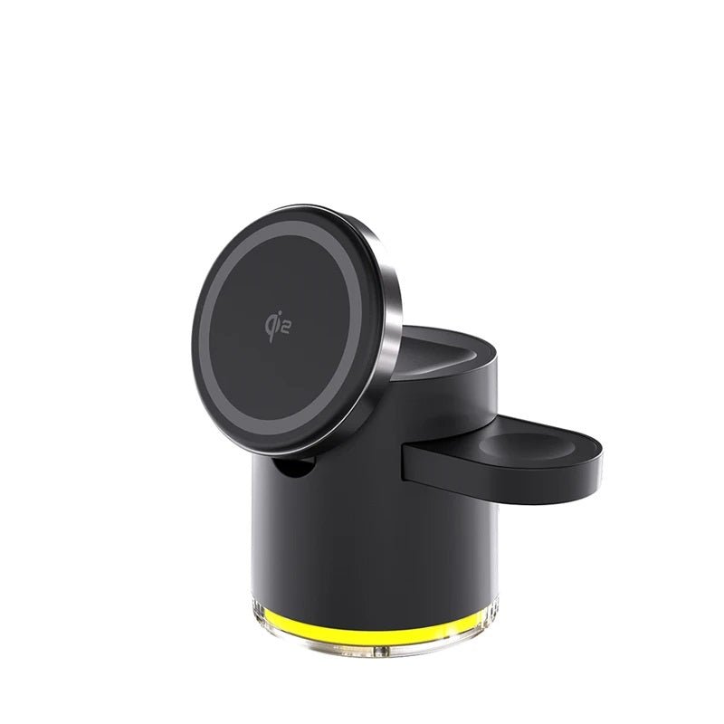 Fast Charging Wireless Charger with LED Light – 3-in-1 Charger with Foldable Stand for iPhone 15/14/13/12, Apple Watch & AirPods 15W