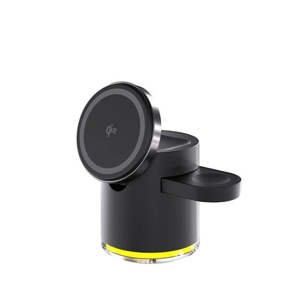 Fast Charging Wireless Charger with LED Light – 3-in-1 Charger with Foldable Stand for iPhone 15/14/13/12, Apple Watch & AirPods 15W