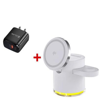 Fast Charging Wireless Charger with LED Light – 3-in-1 Charger with Foldable Stand for iPhone 15/14/13/12, Apple Watch & AirPods 15W