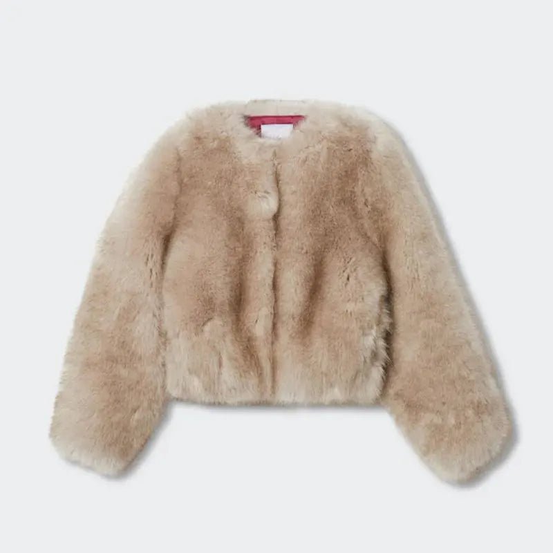 Faux Fur Coat for Women– Cozy V-Neck Loose Jacket for Women’s Chic Autumn & Winter Street Style