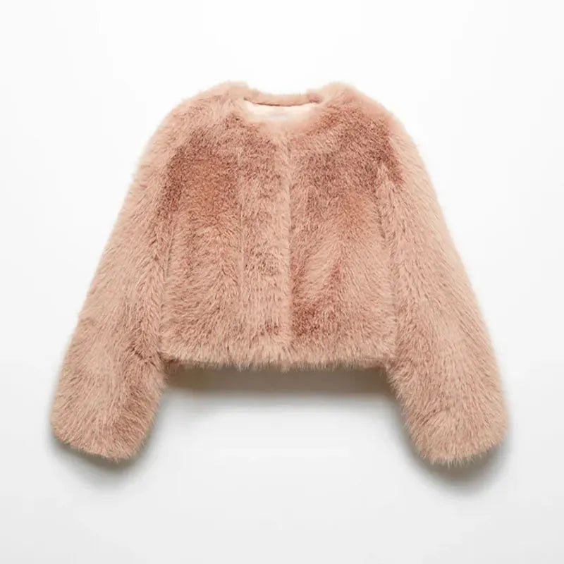 Faux Fur Coat for Women– Cozy V-Neck Loose Jacket for Women’s Chic Autumn & Winter Street Style