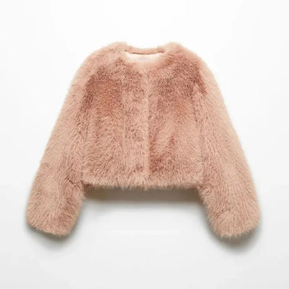 Faux Fur Coat for Women– Cozy V-Neck Loose Jacket for Women’s Chic Autumn & Winter Street Style