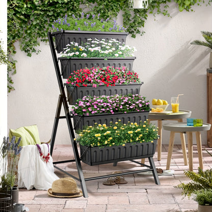 Five Tier Vertical Garden Planter Box – 4 Feet Space-Saving Wall Grower for Herbs, Flowers, or Veggies that Beautifies Small Areas
