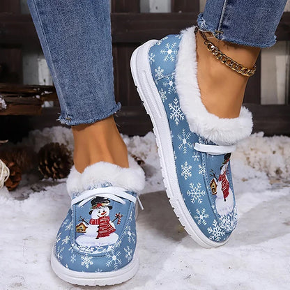 LAST DAY 50% OFF-Women's Comfort Plush Snowman Canvas Ankle Boots-Snowman Canvas Ankle Boots-Snowman Boots