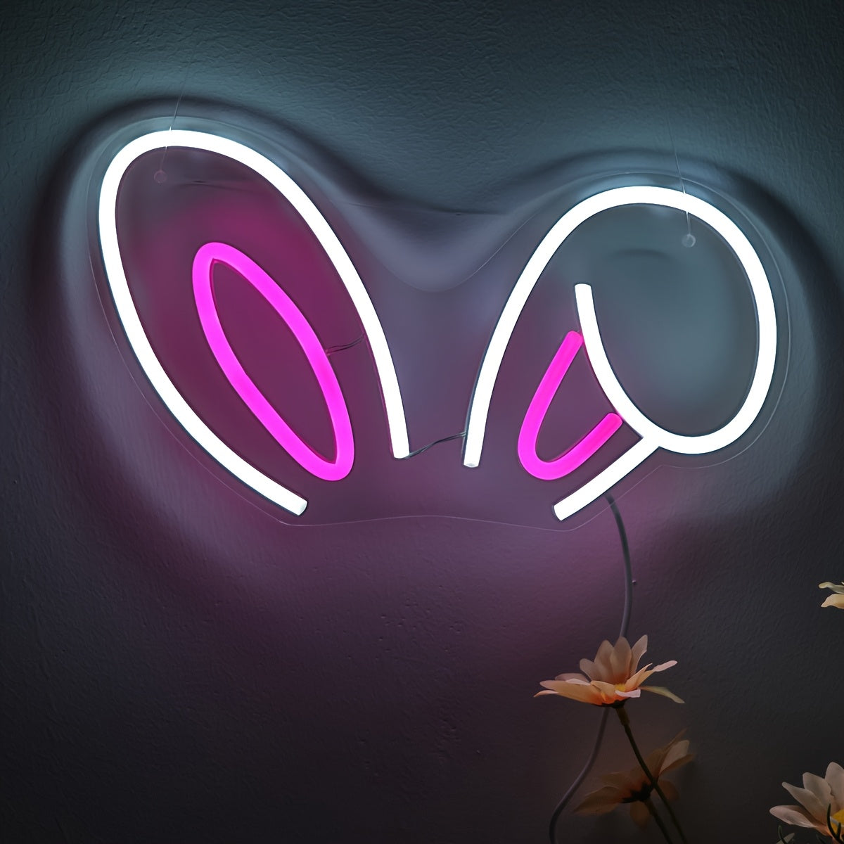 LED Neon Bunny Ears Wall Sign – USB-Powered Glowing Light for Parties, Bars, Clubs, Salons & Home Wall Decor