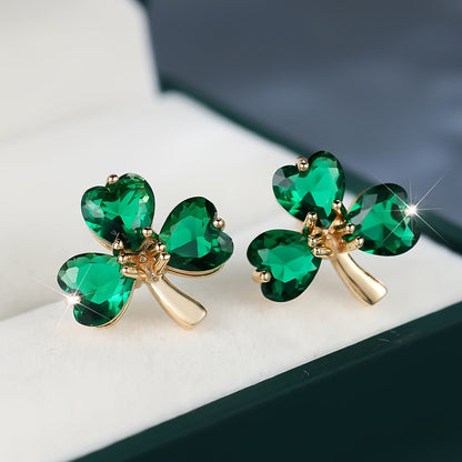 Shamrock Zirconia Stud Earrings – Elegant Green Clover Jewelry Gift for St. Patrick’s Day, Parties & Everyday Luck