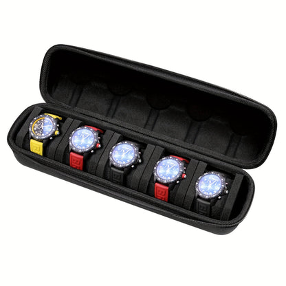 Five Slot Hard Shell Watch Travel Box – Compact Handbag Organizer with Soft Cushions for Men’s & Women’s Watches On-the-Go Protection